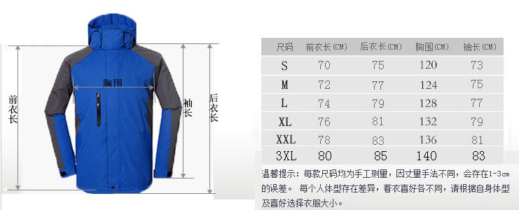 沖鋒衣尺碼表