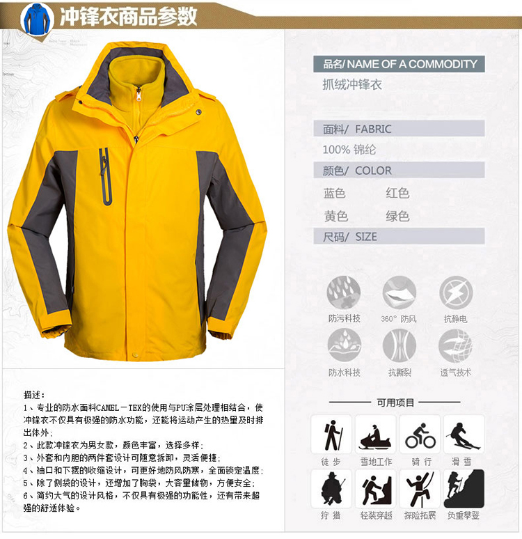 沖鋒衣服裝參數